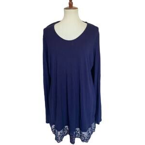 Marina Rinaldi Sport Lace Trim Knit Long Sleeve Top